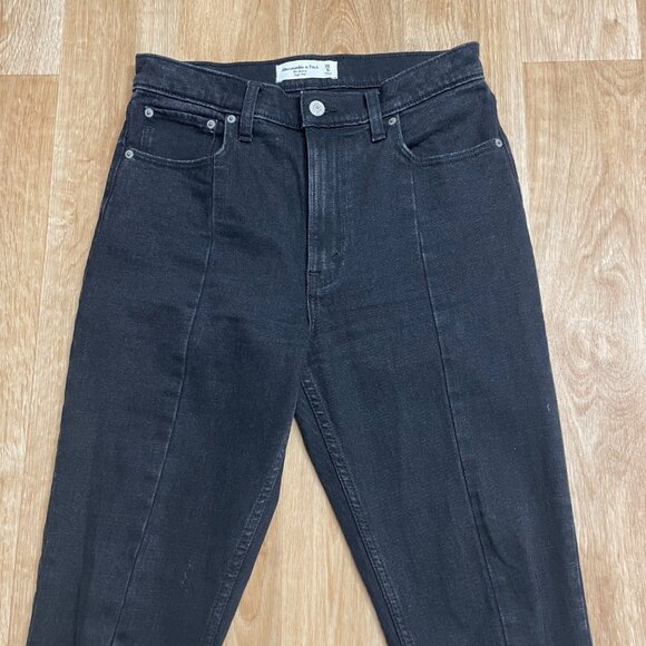 ABERCROMBIE & FITCH JEANS HIGH RISE FRONT SEAM SLIT SIZE 28 SKINNY BLACK GRUNGE - Picture 3 of 12